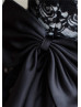 Black Lace Big Bow Knee Length Flower Girl Dress